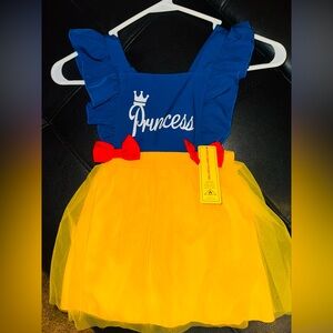 Blue and Yellow Dress with Red Accents